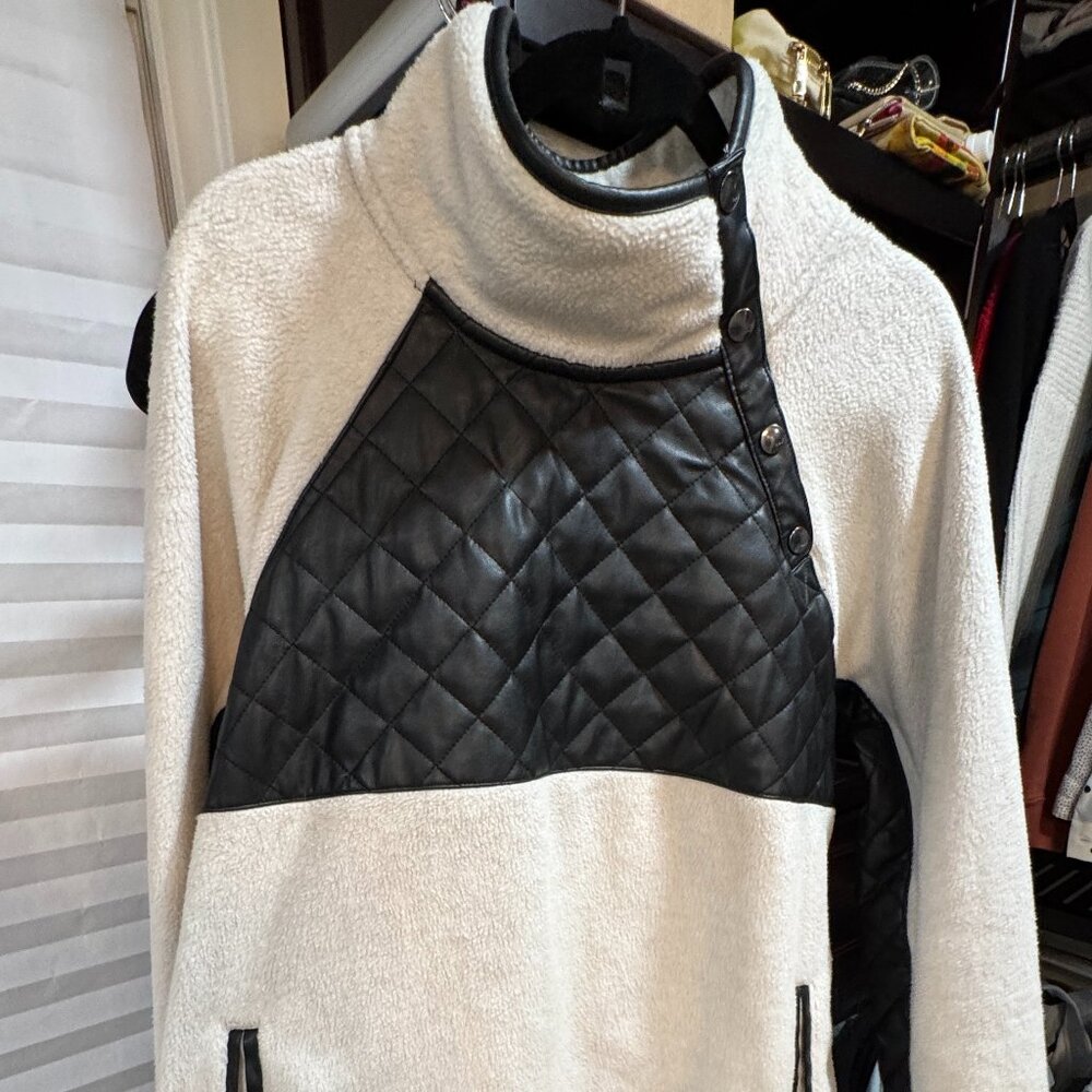 Asymmetrical Fleece with Vegan Leather detail